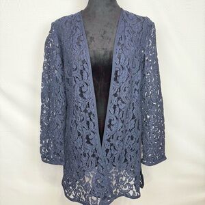 Bedford Fair Lace Tunic Cardigan Cover Open Front Jacket Sz 14 Navy Blue